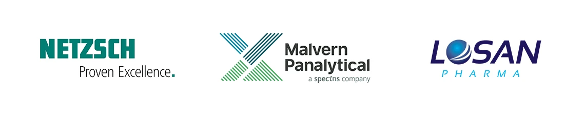 NETZSCH, Malvern Panalytical i logo LOSAN Pharma reprezentujące współpracę w zakresie zaawansowanych technologii analizy termicznej.