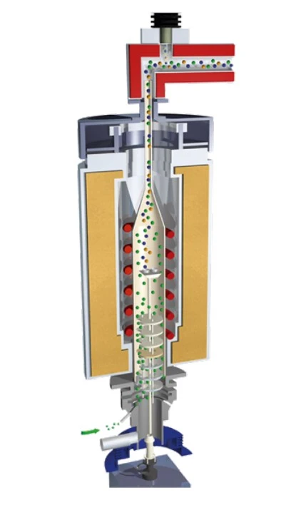 Schematic illustrating the gas flow in a capillary-coupled STA system, highlighting the flow path and components.
