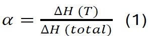 Equazione per il calcolo del coefficiente alfa utilizzando le variazioni di entalpia, rilevanti per la termodinamica e l'analisi.