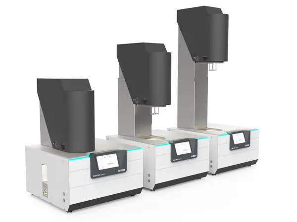 NETZSCH DMA 303 Eplexor dynamic mechanical analyzers shown with adjustable height for precise food texture testing.