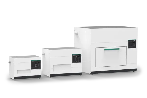 NETZSCH Heat Flow Meters for measuring thermal conductivity in insulation materials, showcasing three different models.