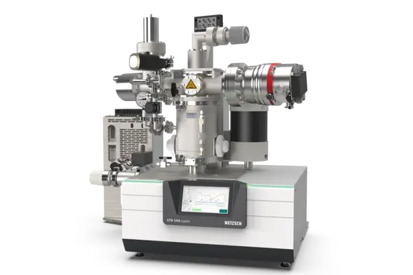 NETZSCH STA 509 Jupiter thermal analyzer coupled with QMS 505 Aeolos mass spectrometer for evolved gas analysis.