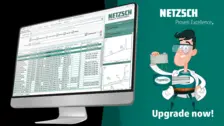 NETZSCH Proteus 9.9 интерфейс программного обеспечения, демонстрирующий расширенные данные термического анализа и предлагающий пользователям перейти на новый уровень.