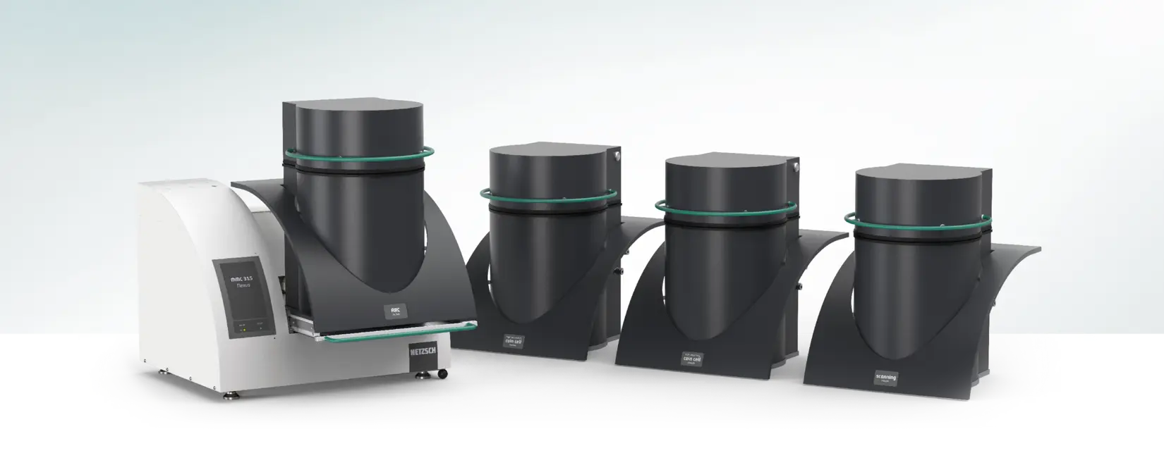 NETZSCH MMC 315 Nexus mit den vier verfügbaren Modulen ARC, Scanning und zwei Coin Cell-Modulen.