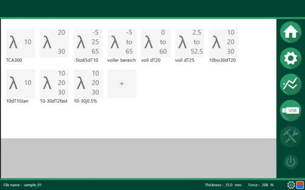 Rezultatele testelor de conductivitate termică afișate în cadrul unui program de calculator, alături de analiza datelor tipărită de pe site-ul NETZSCH, care prezintă grafice și tabele cu rezultatele măsurătorilor.