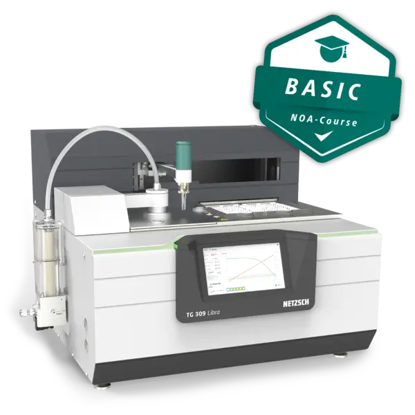 TG 309 Libra Supreme thermal analysis instrument with a display screen, part of an introductory course on thermogravimetric measurements.
