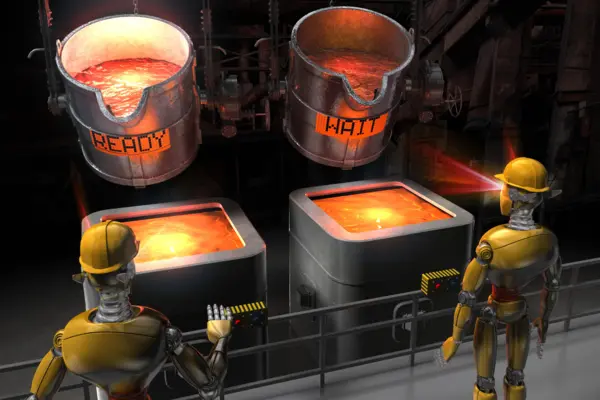 Roboter steuern das Temperaturmanagement in einer Hochtemperaturumgebung mit einem futuristischen "thermischen Display".