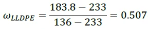 Formula di calcolo per l'analisi delle proprietà dell'LLDPE, con valori e risultati rilevanti per i test e le analisi sui polimeri.