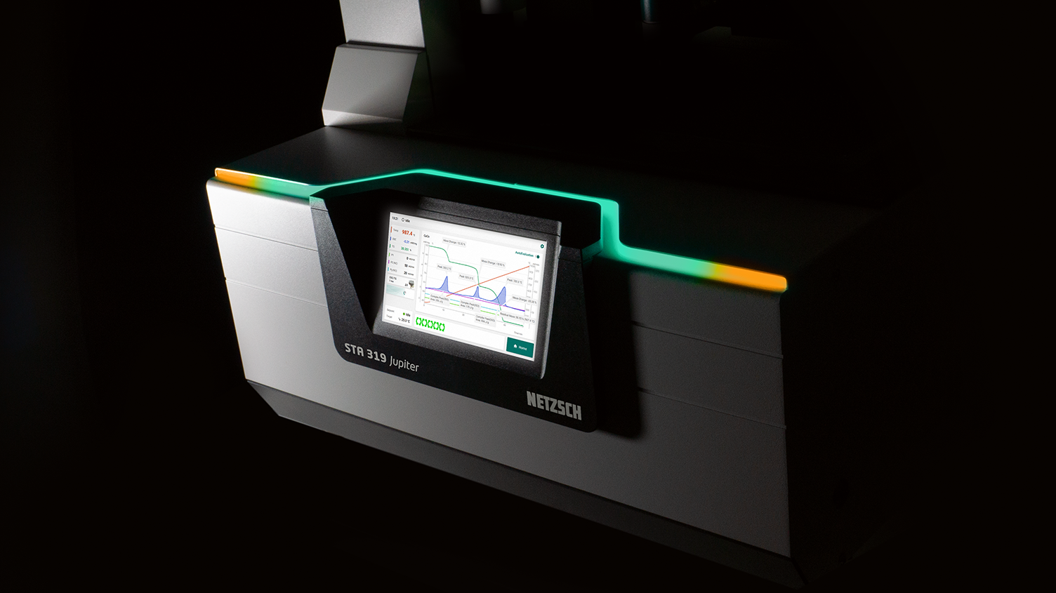 Advanced thermal analysis device NETZSCH TC 309 Libra, featuring a touch screen displaying graph data.