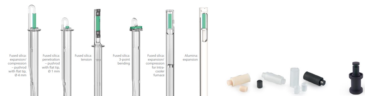Diverse sample holders and containers for the NETZSCH TMA 512 Hyperion ® enhance thermomechanical analysis versatility.