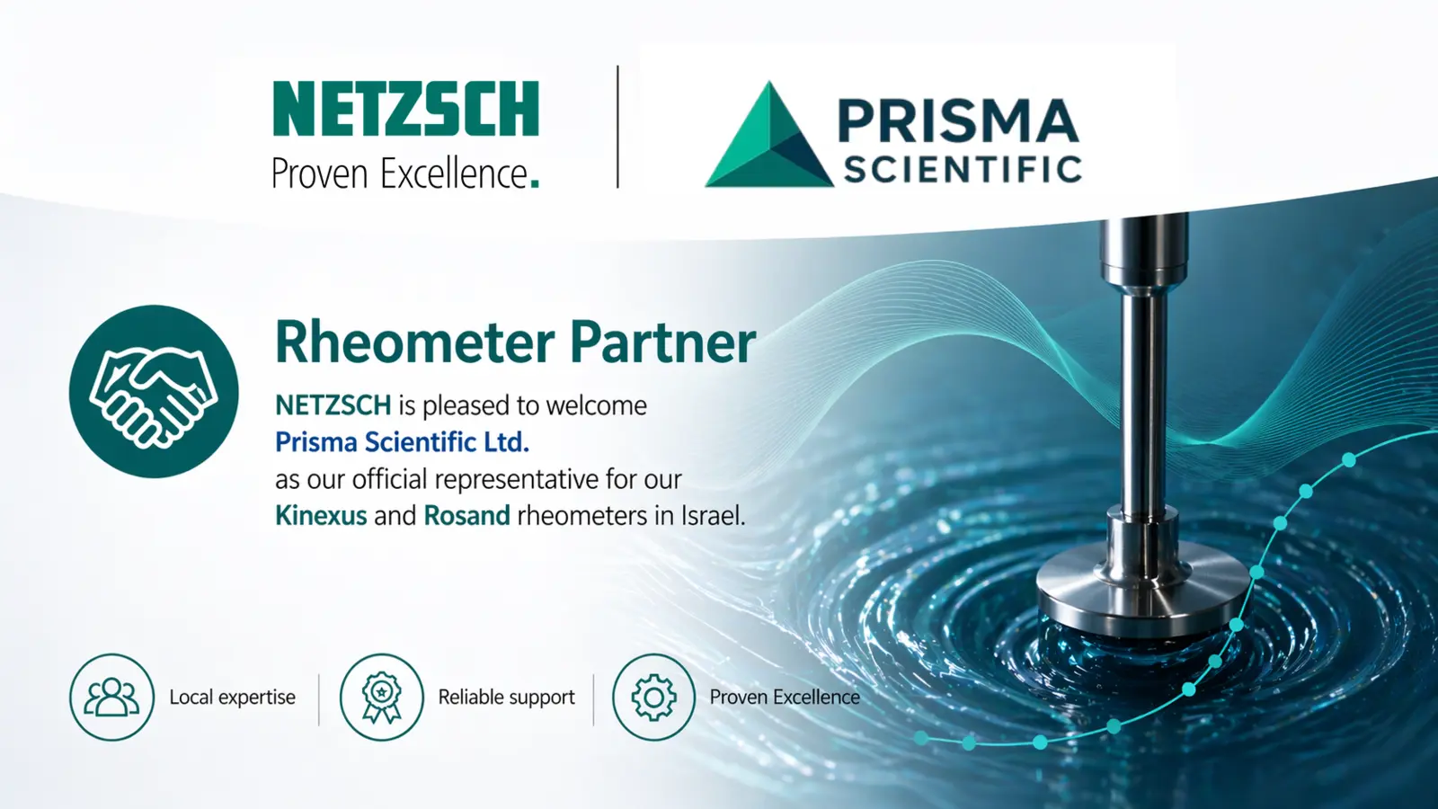 NETZSCH announces Prisma Scientific Ltd. as official rheometer partner in Israel for Kinexus and Rosand product lines.