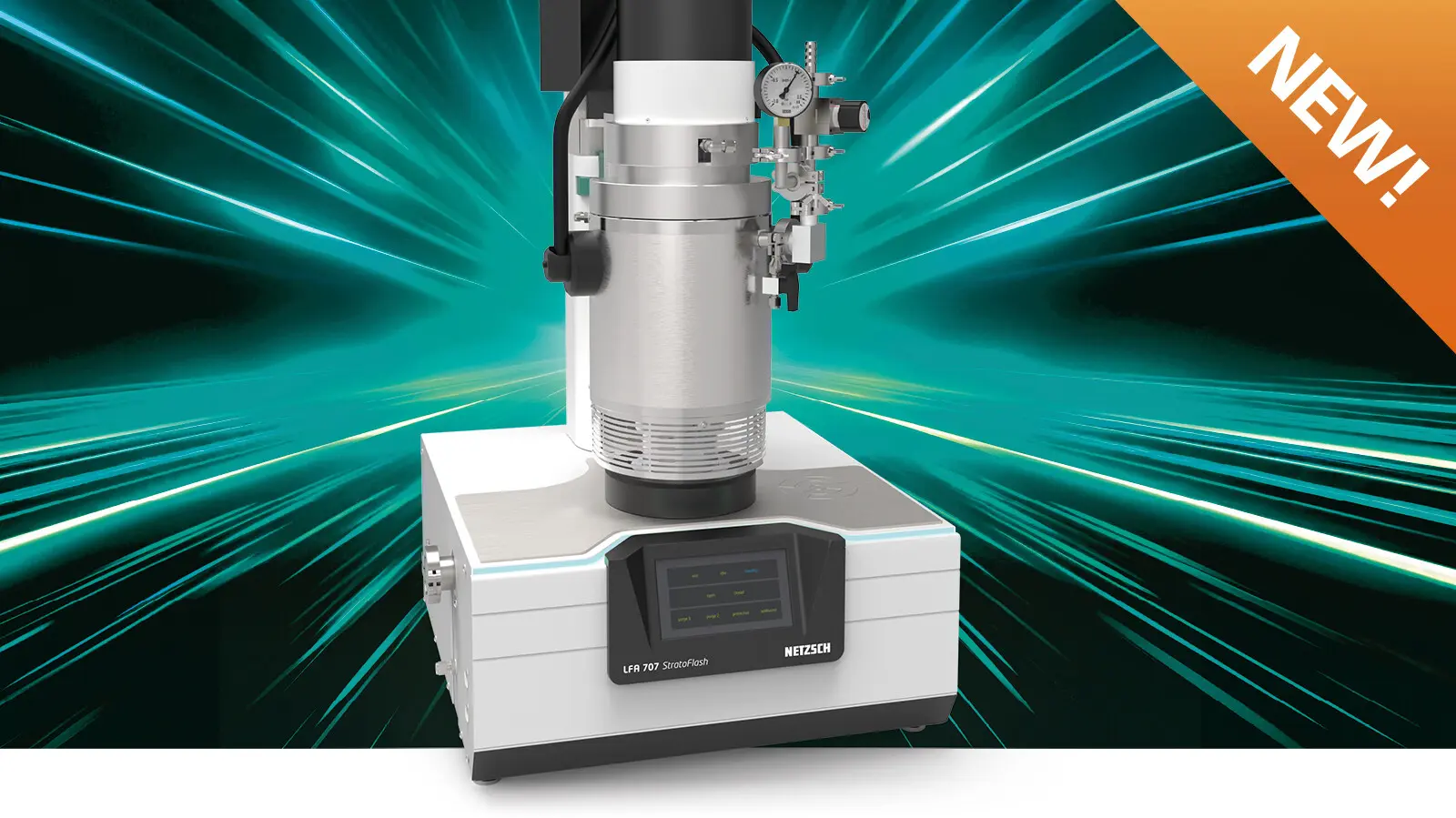Kompaktes NETZSCH LFA 707 StratoFlash Classic Laser-Flash-Analysegerät zur präzisen Bestimmung thermischer Eigenschaften bis 1600 °C.