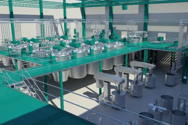 Industrielle Produktionsanlage von NETZSCH zum Mahlen und Dispergieren für hochwertige Künstlerfarben und Tinten.