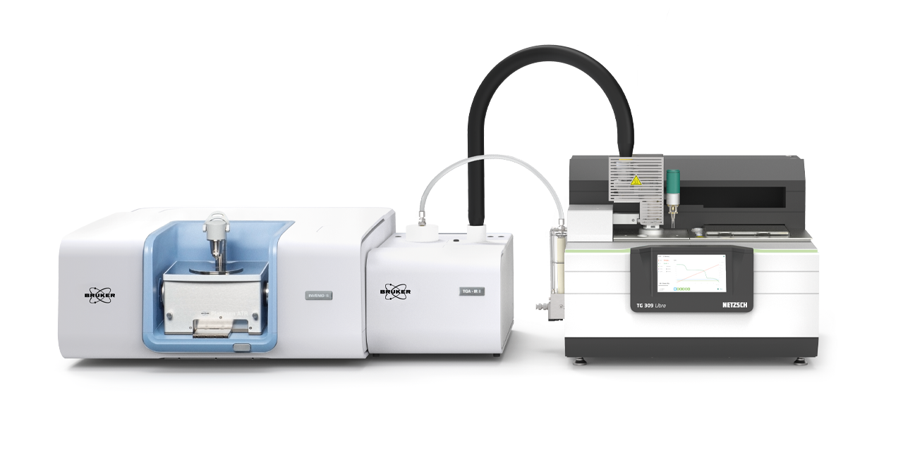NETZSCH TG 309 Libra und Bruker Invenio FT-IR für präzise thermophysikalische Analyse und Materialidentifikation in Batterien.